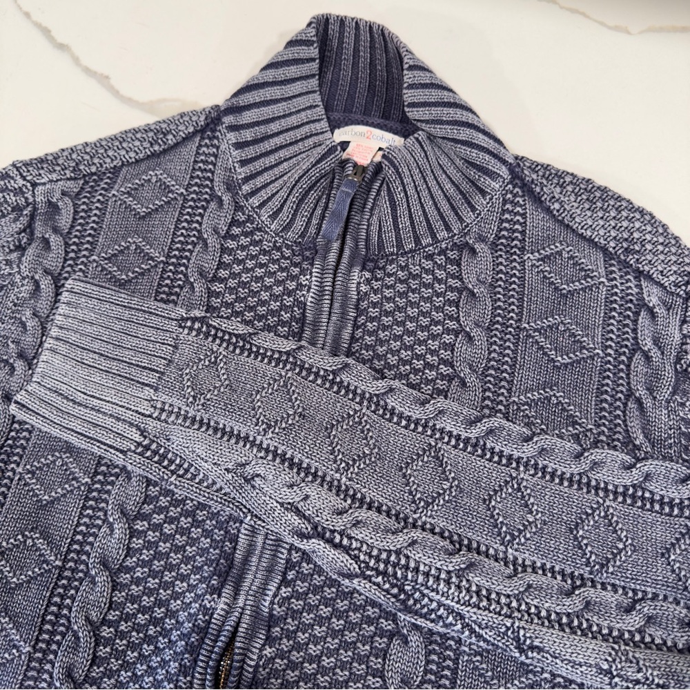 Carbon2cobalt Men‎ Sweater XL Cardigan Fisherman Cable Knit Zip Mock Neck Zip Up